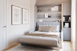 Set: Bett-im-Schrank BC-12, Kopfteil BC-17, Sofa BC-19, 3x LED, Schränke BC-08, Matratze – 160x200 cm – grau