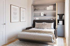 Set: Bett im Schrank BC-12, Kopfteil BC-17, Sofa BC-19, 3xLED, Schränke BC-08, Matratze – 160x200 cm – Grau/Grafit