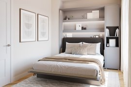 Set: Bett im Schrank BC-01, Kopfteil BC-16, 1x LED, Schränke BC-08, Matratze – 140x200 cm – grau/grafit