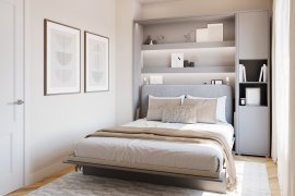 Set: Bett im Schrank BC-12, Kopfteil BC-17, 1x LED, Schränke BC-08, Matratze – 160x200 cm – grau
