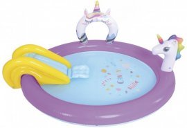 Aufblasbares Kinderbecken mit Rutsche und Spritzfigur Einhorn