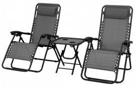 Set aus Gartenliegen Delux mit Tisch - schwarz/grau