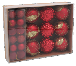 Set mit 33 Weihnachtskugeln – rot, silber und gold – BAI9716