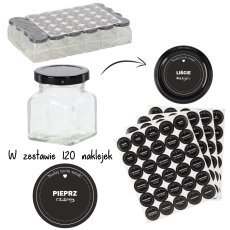 Set mit 24 quadratischen Gläsern à 120 ml + Set mit 120 Gewürzetiketten – WYG120/53-N