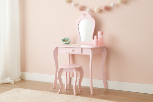Kleiner Schminktisch mit Spiegel und Hocker – Rosa – PHO0403