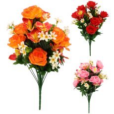 Kunstzweig Rosen- und Orchideenstrauß, 12er-Pack – HID3154