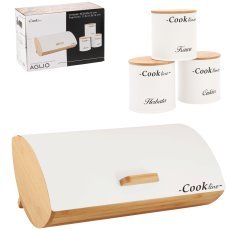Brotdose Aglio – aus Bambus mit Metalldeckel, 36,5 x 25 x 13 cm, mattweiß + 3 Dosen 11,5 x 11,5 x 12 cm *4942