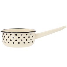 Emaille-Kasserolle mit Griff 1,5 l, 16 cm, weiß mit Punkten *3554