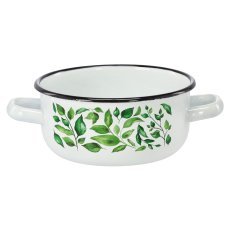 Emaille-Kasserolle mit zwei Griffen, 1,5 l, 16 cm, weiß, Ficus *9129