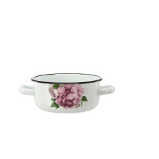 Emaillierter Kochtopf mit zwei Griffen 1,5 l 16 cm weiß Pfingstrose Laura *9136