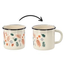 Emaillebecher mit Blättermotiv, 1 l – Creme – EMA2303