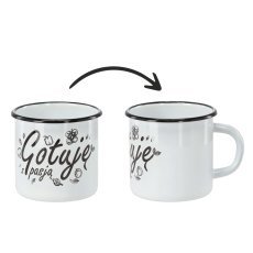 Emaillierter Becher „Ich koche mit Leidenschaft“, 1 L – weiß