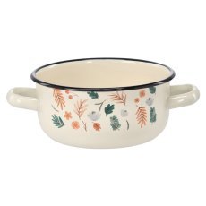 Emaille-Kochtopf mit zwei Griffen, Blättermotiv, 1,5 L – Creme
