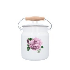 Emaille-Eimer 3,3 l, 16 cm, weiß, Pfingstrose Laura m/Deckel *2691
