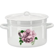 Emaille-Topf 9 l, 26 cm, weiß, Pfingstrose Laura z/p *2639