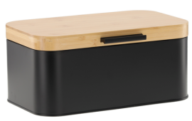 Metall-Brotbox mit Bambusdeckel Lauro – schwarz – NEL3192