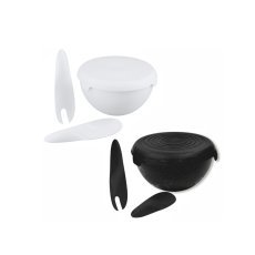 Schüssel mit Deckel 3 l + Salatbesteck-Set weiß/schwarz/grau *9769*9776*9783