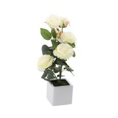 Kunstpflanze – weiße Rose im Topf, 44 cm, Verpackungseinheit: 4 Stück, Art.-Nr. *3344