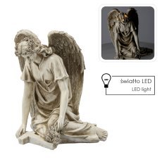 Figur Engel sitzend mit LED-Kreuz – beige – DED8721