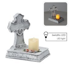 Figur Kreuz mit LED-Kerze 22,5 x 14 x 21,5 cm *8769