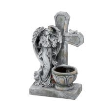 Figur Engel stehend mit Kreuz und Topf - DED8813