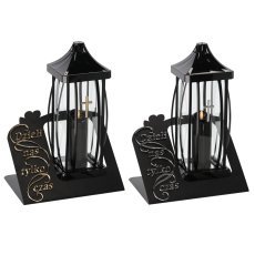 Kerzenhalter 39 cm Gracia, große Platte, groß + LED, schwarz-gold/silber, Verpackung = 2 Stk *7630