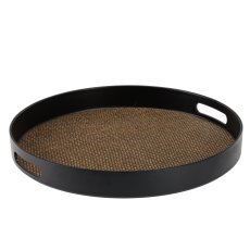 Rundes Tablett mit Griffen 35 x 35 x 4 cm, schwarz mit Jute *7847