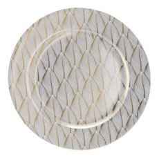 Runde Untersetzer 33 x 33 x 1,5 cm im Blattdesign, weiß-gold, opak = 6 Stück *7779