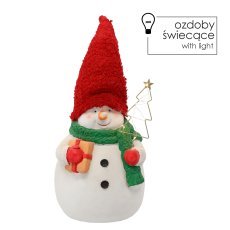 Weihnachtsdekoration – Schneemann mit LED-Lichtern, roter Mütze und kleinem Weihnachtsbäumchen, 1 Stück – GOT5388