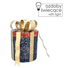 Weihnachtsdekoration – Metallgeschenk rund mit Schleife und LED 15x15x20 cm – POI5258