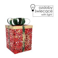 Weihnachtsdekoration Metall-Geschenkbox mit Schleife und LED-Beleuchtung 16x16x26 cm - POI5265