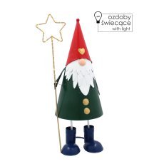 Weihnachtsdekoration – Metallfigur Zwerg mit Stern und LED-Licht 13x13x37 cm – POI5272