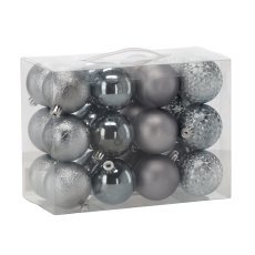 Chomik - Set aus 24 Christbaumkugeln, 6 cm, in Oliv-, Honig- und Graphitfarben, gemischte Designs *7269