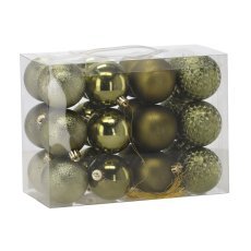 Chomik - Set aus 24 Christbaumkugeln, 6 cm, in Oliv-, Honig- und Graphitfarben, gemischte Designs *7269