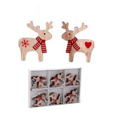 Chomik - Set mit 18 Holz-Weihnachtsanhängern „Rentiere“, 12er-Pack - DIY9010