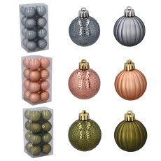 Set mit 16 Christbaumkugeln, Ø 4 cm, in einer Mischung aus Oliv-, Kupfer- und Graphit-Tönen, verschiedene Designs *7542