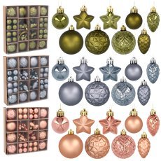 Kpl. 60 Weihnachtsornamente in Oliv-, Kupfer- und Graphitmix mit verschiedenen Mustern *7603