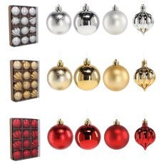Komplettset mit 12 Kugeln à 6 cm, Mischung in Rot/Gold/Silber mit verschiedenen Mustern *7610