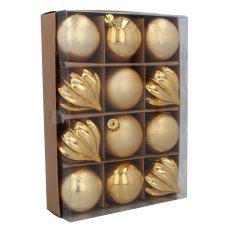 Chomik - Komplettset mit 12 Kugeln à 6 cm, Mischung in Rot/Gold/Silber mit verschiedenen Mustern *7610