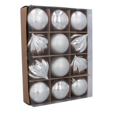 Chomik - Komplettset mit 12 Kugeln à 6 cm, Mischung in Rot/Gold/Silber mit verschiedenen Mustern *7610