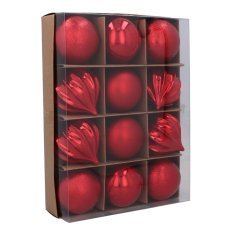 Chomik - Komplettset mit 12 Kugeln à 6 cm, Mischung in Rot/Gold/Silber mit verschiedenen Mustern *7610