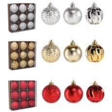 Chomik - Komplettset mit 9 Christbaumkugeln, 6 cm, in Rot/Gold/Silber *7634