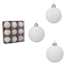 Chomik - Set aus 9 weißen Christbaumkugeln, 6 cm *7658