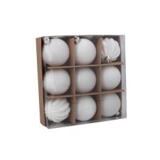 Chomik - Set aus 9 weißen Christbaumkugeln, 6 cm *7658