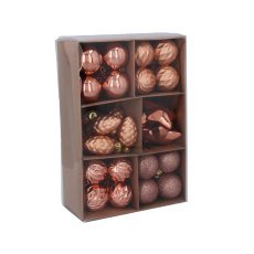 Chomik - Set mit 47 Christbaumschmuckstücken, 4–6 cm groß, in einer Mischung aus Oliv-, Kupfer- und Graphitfarben, verschiedene Designs *7702