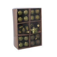 Chomik - Set mit 47 Christbaumschmuckstücken, 4–6 cm groß, in einer Mischung aus Oliv-, Kupfer- und Graphitfarben, verschiedene Designs *7702