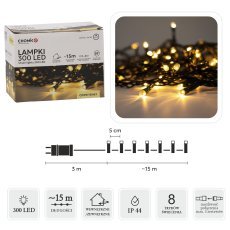 LED-Lichterkette 300 L warmweiß, Länge 3 + 15 m, für Innen- und Außenbereich *9508
