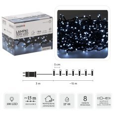 LED-Lichterkette 300 L kaltweiß, Länge 3 + 15 m, für Innen- und Außenbereich *9515