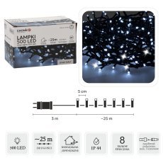 LED-Lichterkette 500 Lichter, kaltweiß, Länge 3 + 25 m, für innen und außen *9577