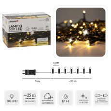 LED-Lichter 500 Stk., warmweiß + kaltweiß Flash, Länge 3 + 25 m, für Innen- und Außenbereich *9591